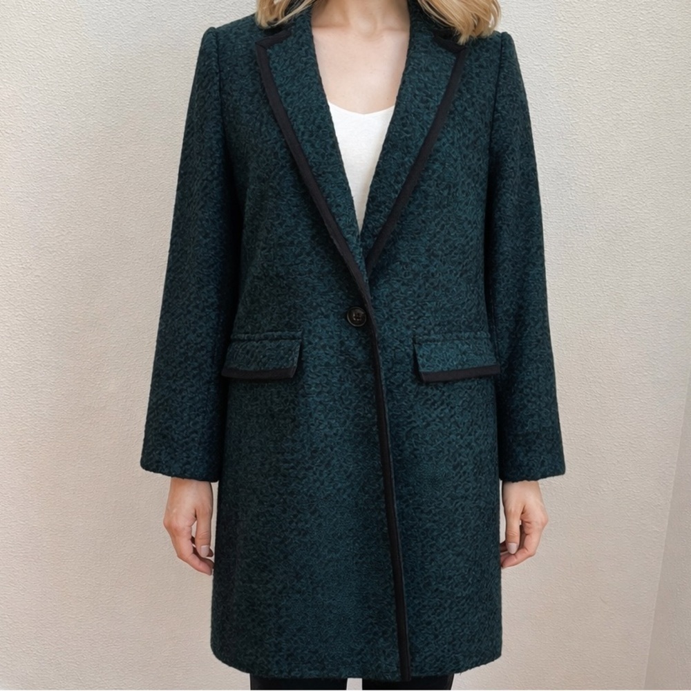 Banana Republic Blazer Coat Topcoat Longline Office Wool Tweed Green Size Small